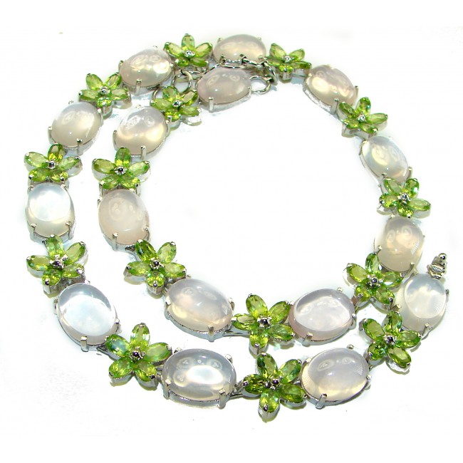 Outstanding 125.5 carat Brazilian Rose Quartz .925 Sterling Silver handcrafted Statement necklace