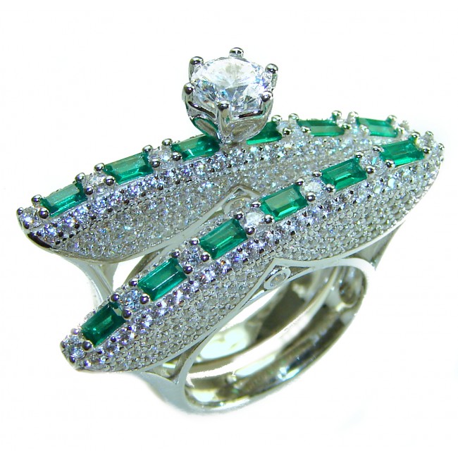 Extravaganza Large White Topaz Emerald .925 Sterling Silver brilliantly handcrafted stack up ring s. 6 3/4