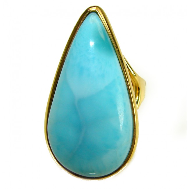 Precious authentic 32.5 carat Larimar 14K Gold over .925 Sterling Silver handmade ring size 9