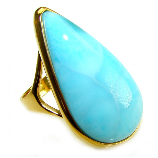 Precious authentic 32.5 carat Larimar 14K Gold over .925 Sterling Silver handmade ring size 9