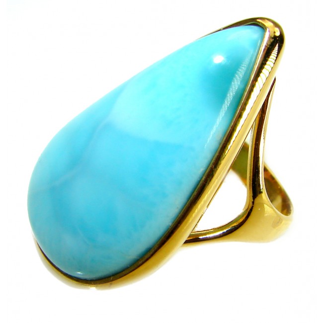 Precious authentic 32.5 carat Larimar 14K Gold over .925 Sterling Silver handmade ring size 9