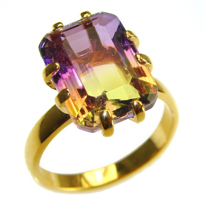 Incredible 8.5 carat Ametrine 14K Gold over .925 Sterling Silver handcrafted Ring s. 7