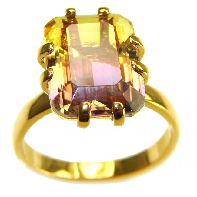 Incredible 8.5 carat Ametrine 14K Gold over .925 Sterling Silver handcrafted Ring s. 7