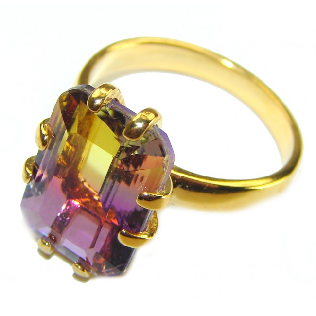 Incredible 8.5 carat Ametrine 14K Gold over .925 Sterling Silver handcrafted Ring s. 7