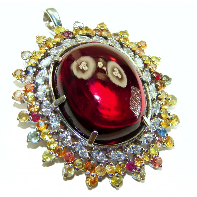 The Crimson Flame Genuine 55.5 carat Ruby .925 Sterling Silver handmade Pendant - Brooch