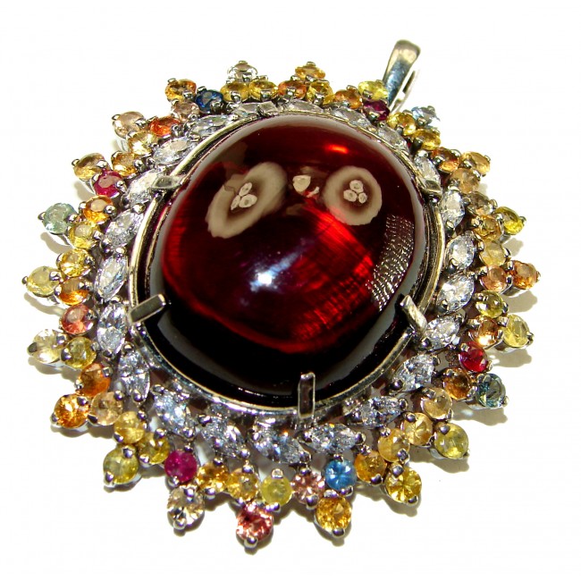 The Crimson Flame Genuine 55.5 carat Ruby .925 Sterling Silver handmade Pendant - Brooch