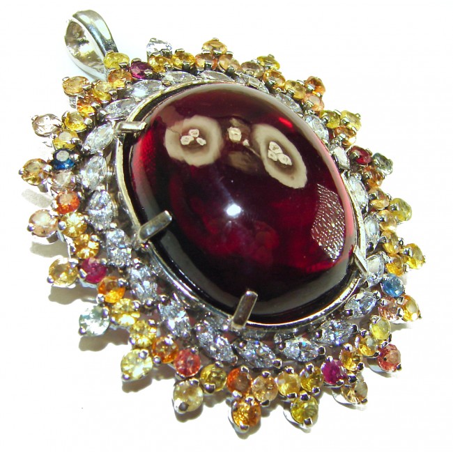 The Crimson Flame Genuine 55.5 carat Ruby .925 Sterling Silver handmade Pendant - Brooch