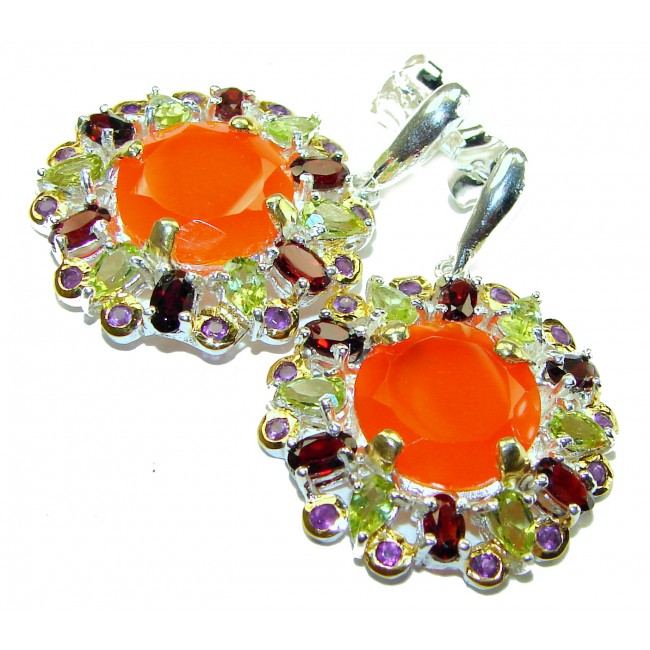 Summer Exuberance natural 14.5 carat Orange Carnelian .925 Sterling Silver handmade earrings