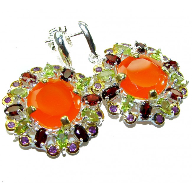 Summer Exuberance natural 14.5 carat Orange Carnelian .925 Sterling Silver handmade earrings