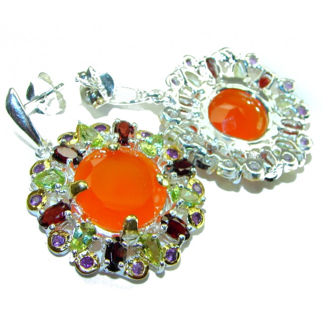 Summer Exuberance natural 14.5 carat Orange Carnelian .925 Sterling Silver handmade earrings