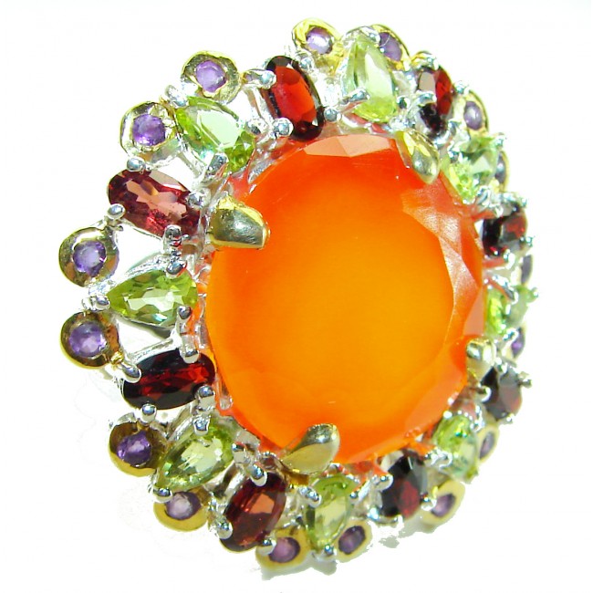 Summer Exuberance natural 10.5 carat Orange Carnelian .925 Sterling Silver handmade ring s. 8