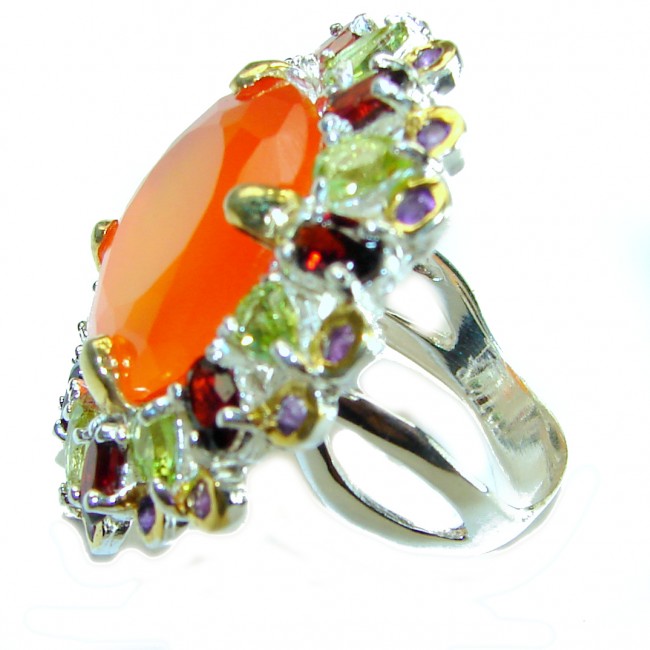 Summer Exuberance natural 10.5 carat Orange Carnelian .925 Sterling Silver handmade ring s. 8