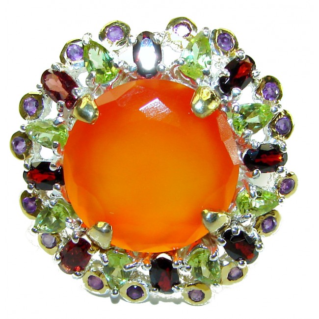 Summer Exuberance natural 10.5 carat Orange Carnelian .925 Sterling Silver handmade ring s. 8