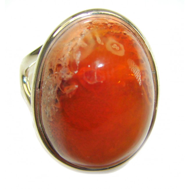 Queen of Fire best quality 22.4 carat Mexican Opal .925 Sterling Silver handmade ring 7 1/4