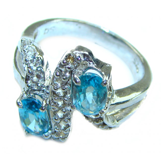 6.5 carat Swiss Blue Topaz .925 Sterling Silver handmade Ring size 7 3/4