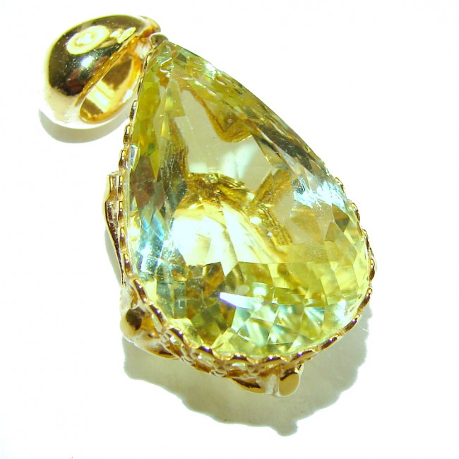 Emerald cut 12.3 carat Lemon Quartz 14K Gold over .925 Sterling Silver handcrafted pendant