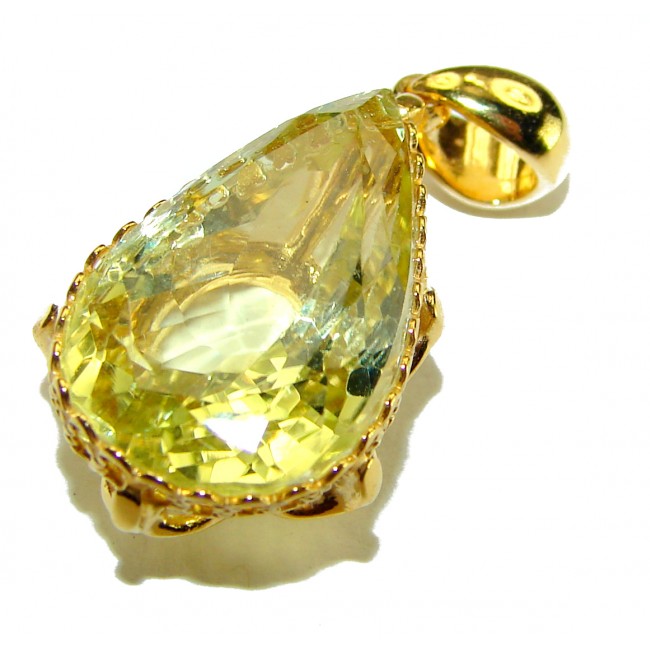 Emerald cut 12.3 carat Lemon Quartz 14K Gold over .925 Sterling Silver handcrafted pendant