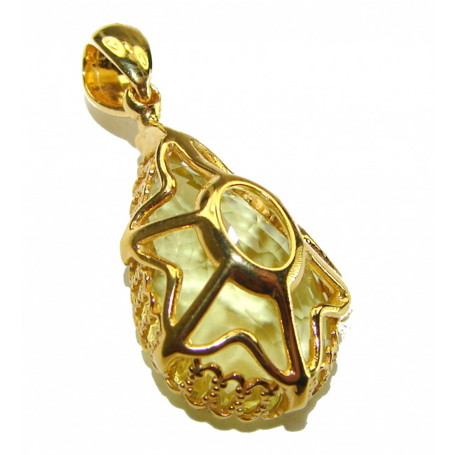 Emerald cut 12.3 carat Lemon Quartz 14K Gold over .925 Sterling Silver handcrafted pendant