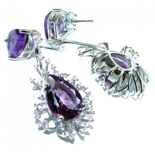 Lavender Fantasy natural 12.5 carat Amethyst .925 Sterling Silver handcrafted Statement earrings