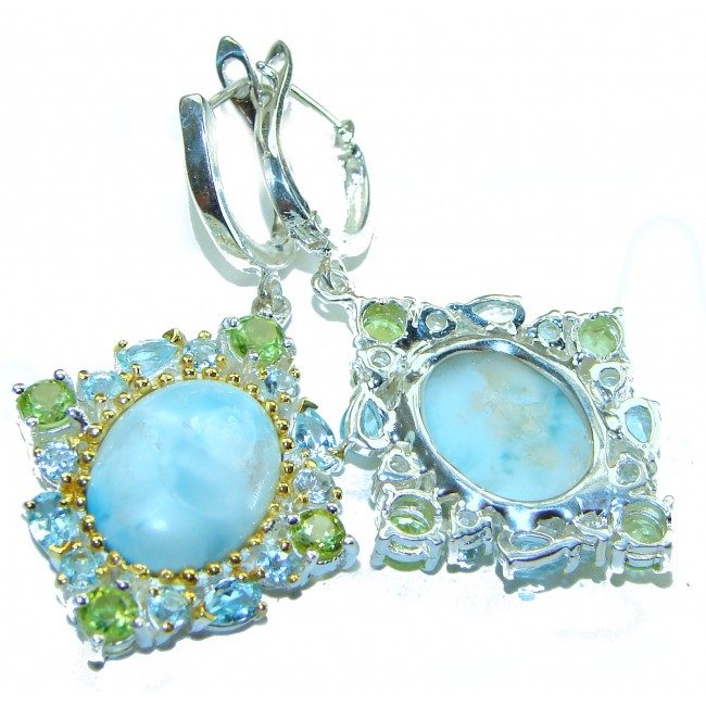 Venus Genuine 14.5 carat Blue Larimar 14K Gold over .925 Sterling Silver handmade earrings