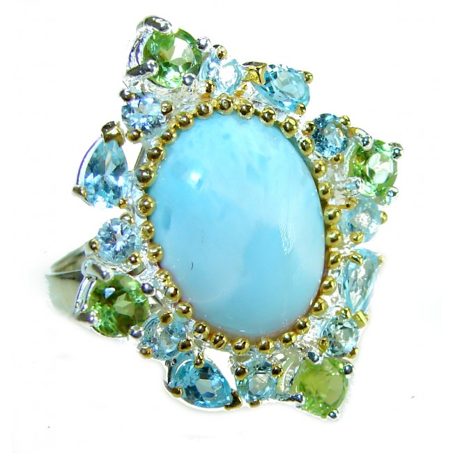 Venus Genuine 10.5 carat Blue Larimar .925 Sterling Silver handmade .925 Sterling Silver handmade ring size 8 1/4