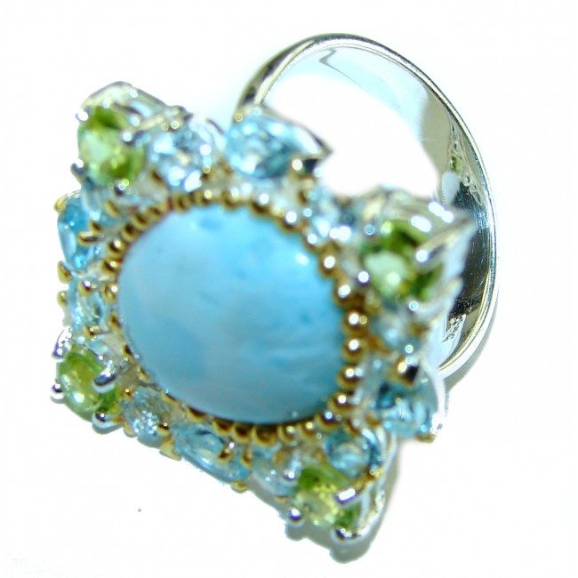 Venus Genuine 10.5 carat Blue Larimar .925 Sterling Silver handmade .925 Sterling Silver handmade ring size 8 1/4