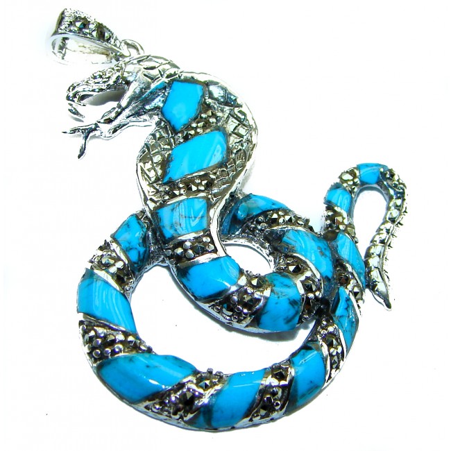 Cobra Snake inlay Turquoise .925 Sterling Silver handcrafted Pendant