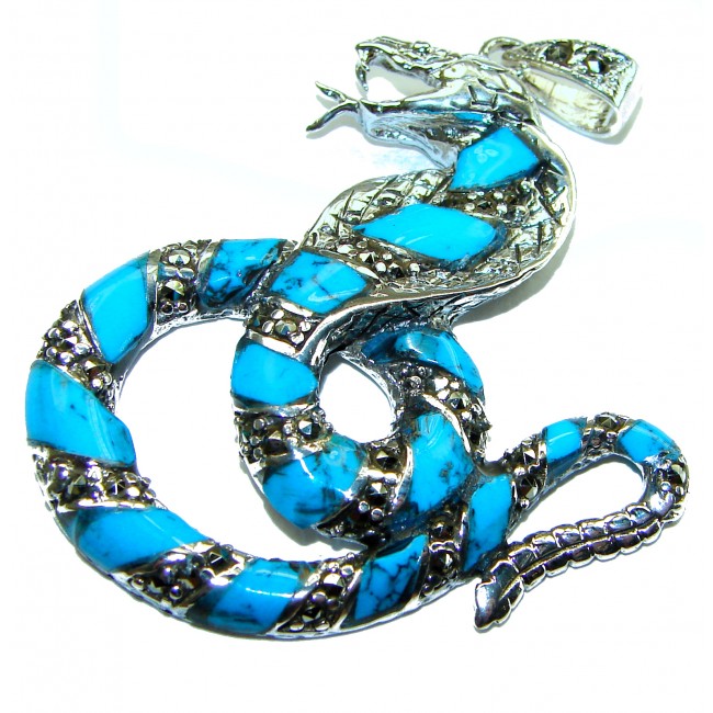 Cobra Snake inlay Turquoise .925 Sterling Silver handcrafted Pendant