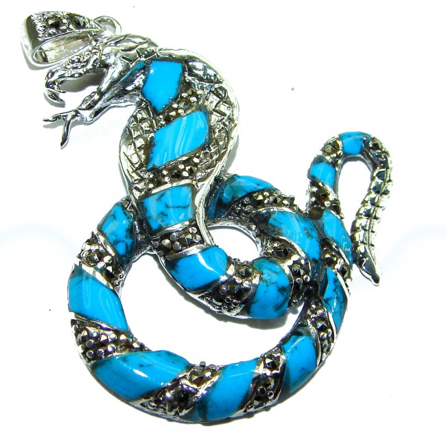 Cobra Snake inlay Turquoise .925 Sterling Silver handcrafted Pendant