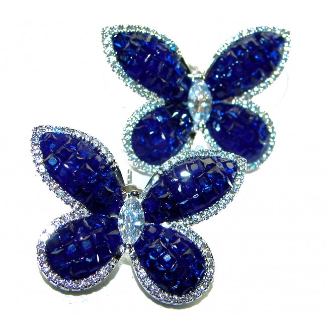 Magnificent Jewel Sapphire Butterflies .925 Sterling Silver handcrafted incredible earrings