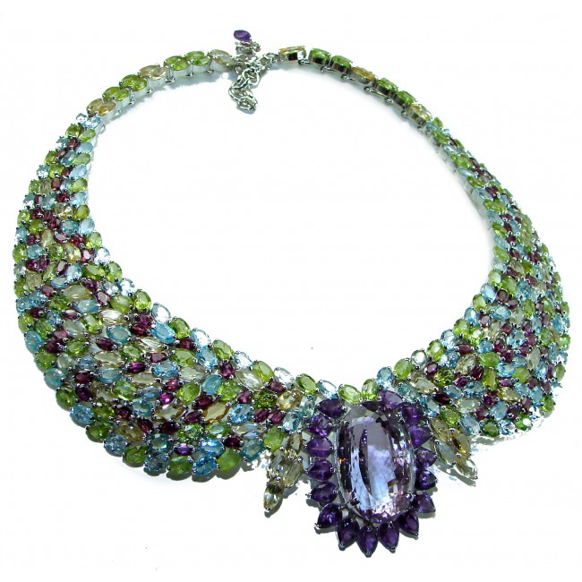 Mademoiselle Vintage style authentic 185 carat Amethyst .925 Sterling Silver handcrafted LARGE Statement necklace