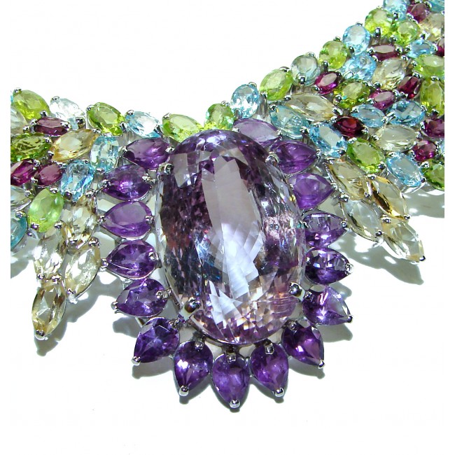 Mademoiselle Vintage style authentic 185 carat Amethyst .925 Sterling Silver handcrafted LARGE Statement necklace