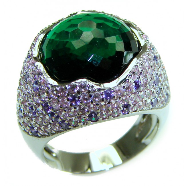 Marvelous 18.9 carat Green Topaz Sapphire .925 Silver handcrafted Statement Ring s. 8