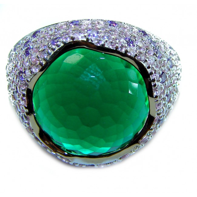 Marvelous 18.9 carat Green Topaz Sapphire .925 Silver handcrafted Statement Ring s. 8