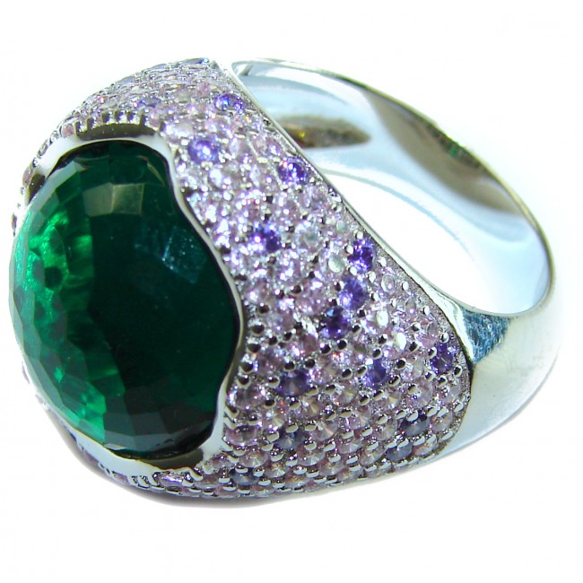 Marvelous 18.9 carat Green Topaz Sapphire .925 Silver handcrafted Statement Ring s. 8