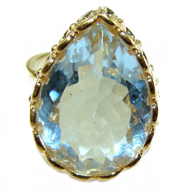 Precious 39.5 carat AQUAMARINE 14k Gold over .925 Sterling Silver Handcrafted Large Ring size 8