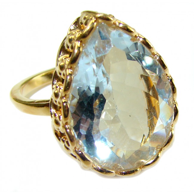 Precious 39.5 carat AQUAMARINE 14k Gold over .925 Sterling Silver Handcrafted Large Ring size 8