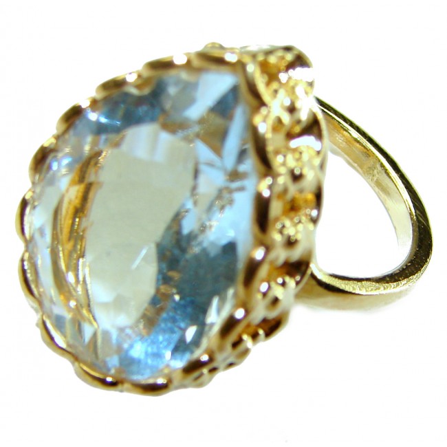 Precious 39.5 carat AQUAMARINE 14k Gold over .925 Sterling Silver Handcrafted Large Ring size 8