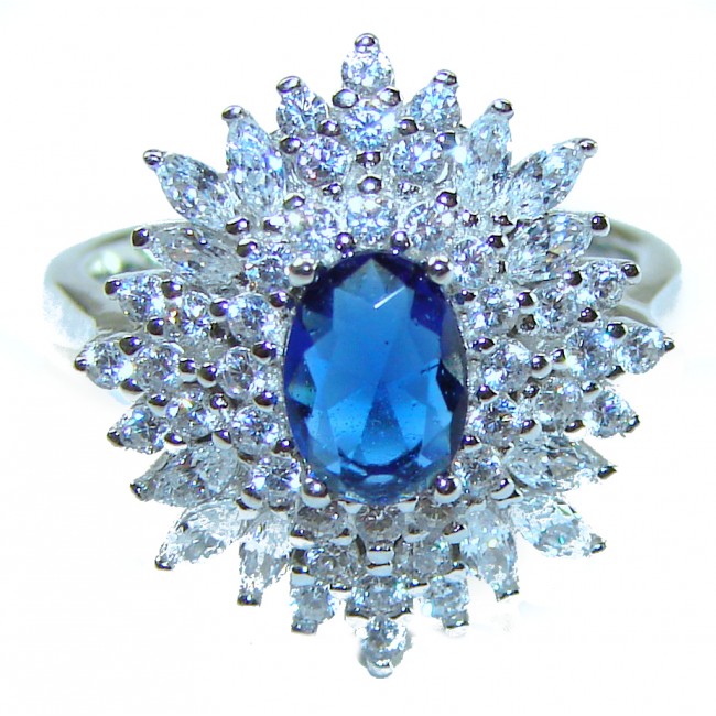 Fancy 4.2 carat Sapphire .925 Sterling Silver handmade Ring size 6