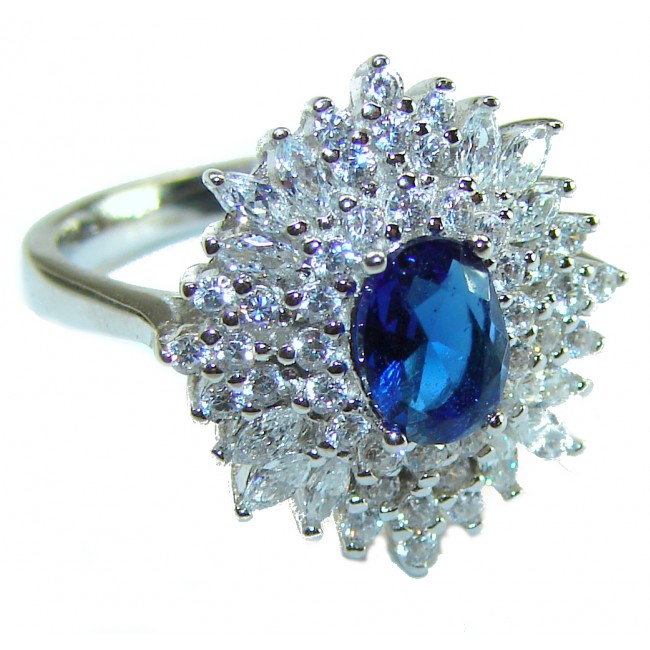 Fancy 4.2 carat Sapphire .925 Sterling Silver handmade Ring size 6