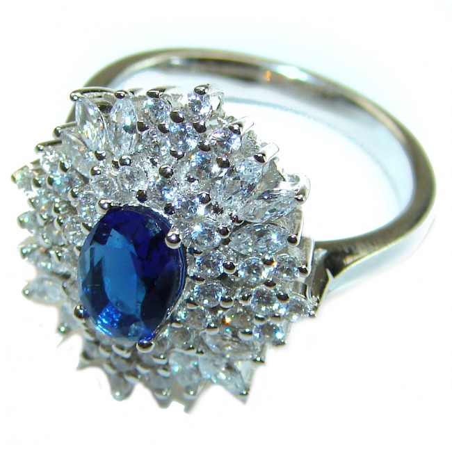 Fancy 4.2 carat Sapphire .925 Sterling Silver handmade Ring size 6