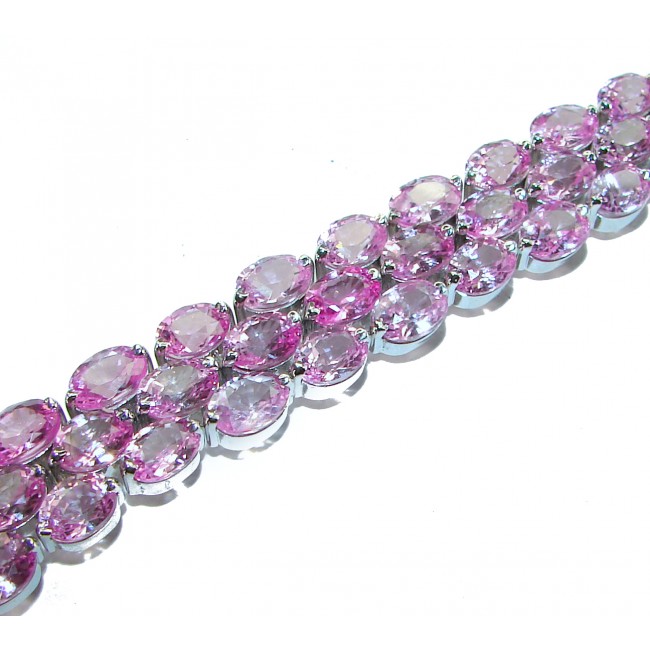 Precious 122.8 carat Natural Rich Pink Sapphire .925 Sterling Silver Bangle bracelet