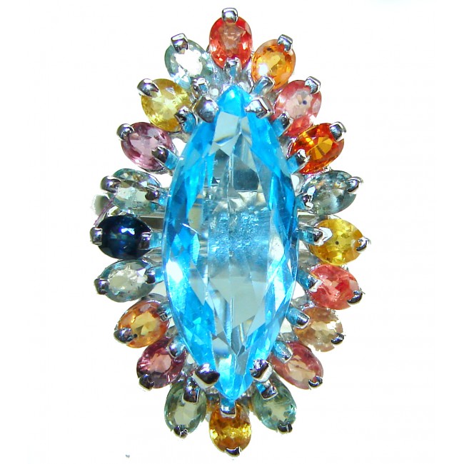 Electric Blue 28.5 carat Blue Swiss Topaz .925 Sterling Silver handcrafted Ring size 7 1/4