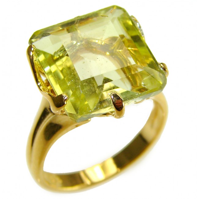 8.8 carat Genuine Lemon Quartz 14K Gold over .925 Sterling Silver handcrafted ring size 6