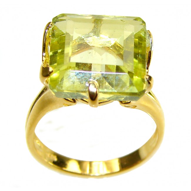 8.8 carat Genuine Lemon Quartz 14K Gold over .925 Sterling Silver handcrafted ring size 6