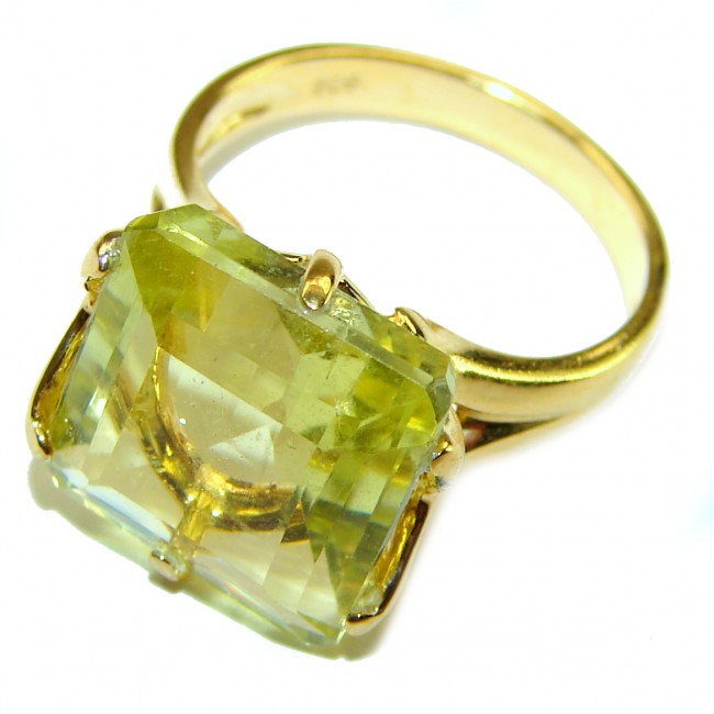 8.8 carat Genuine Lemon Quartz 14K Gold over .925 Sterling Silver handcrafted ring size 6