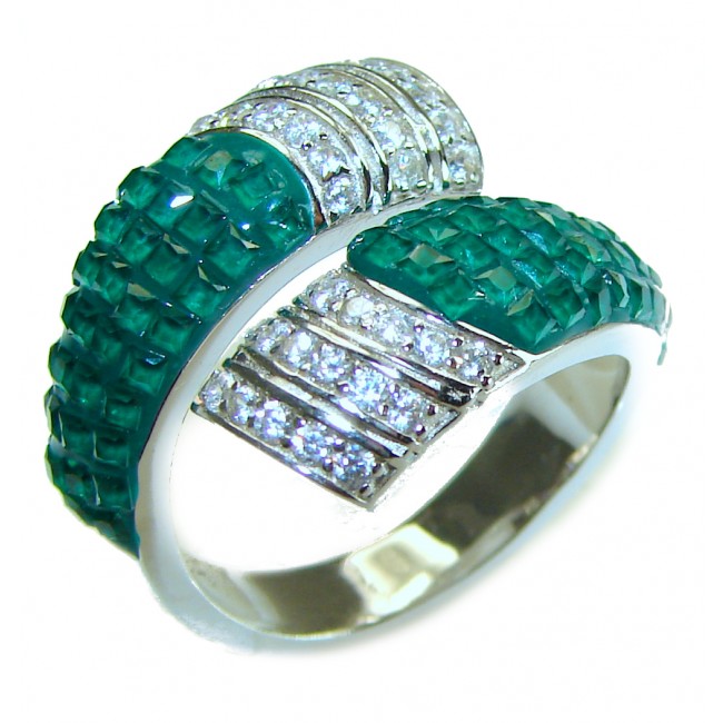 Authentic Emerald .925 Sterling Silver handmade Statement Ring size 7