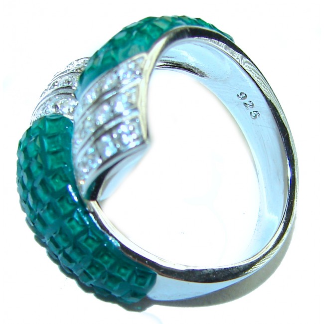 Authentic Emerald .925 Sterling Silver handmade Statement Ring size 7