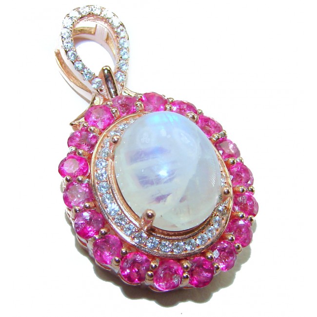 Genuine 6.5 carat Fire Moonstone Pink Sapphire 14K Rose Gold over .925 Sterling Silver handcrafted pendant