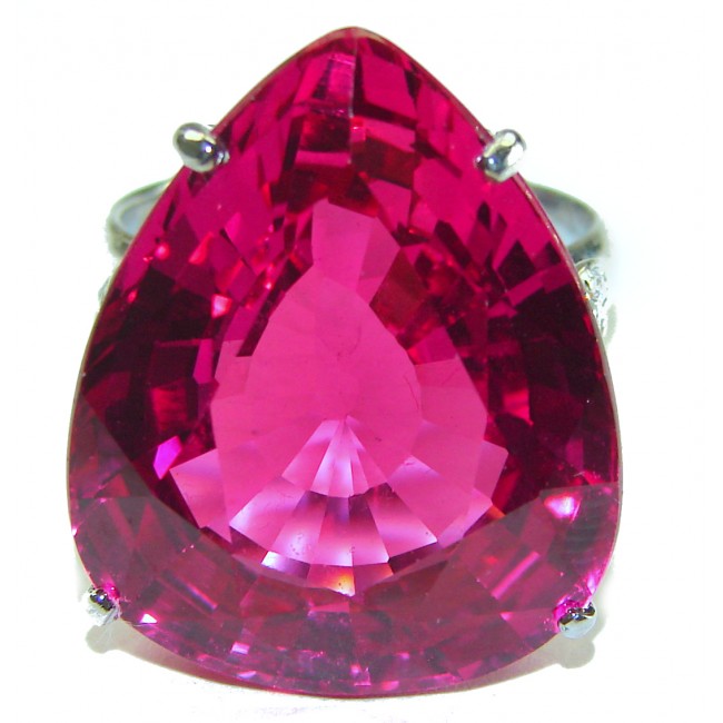 Velvet Heart Pink Sapphire - Pear Cut - 49.5 carat .925 Silver handcrafted Cocktail Ring s. 8 1/2